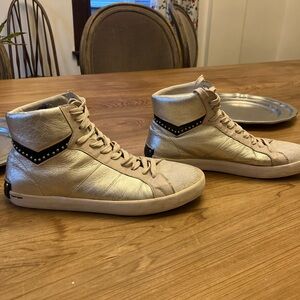Crime London Gold High-Top Sneakers with Black Accents
